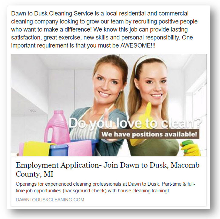 Sample social media recruitment ad