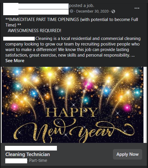 job posting on Facebook business page