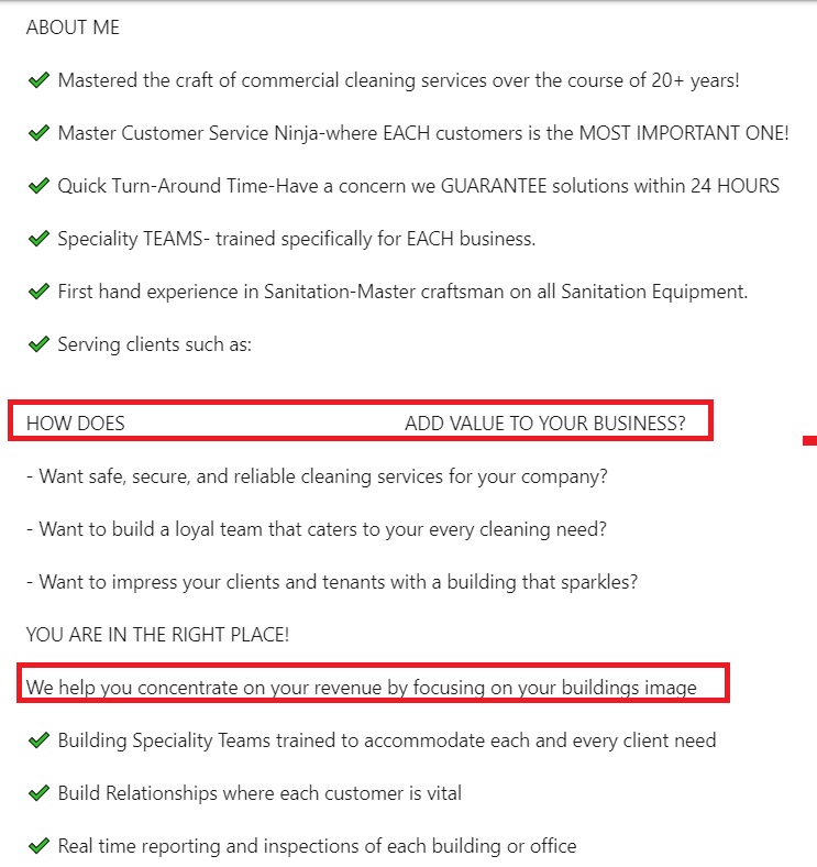 commercial cleaning business linkedin profile about section