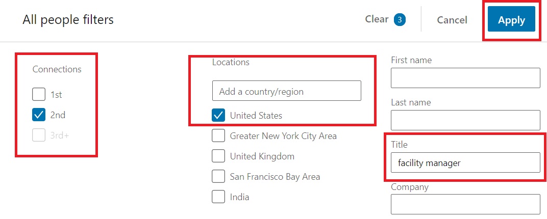 commercial cleaning business marketing on linkedin search all filters final step